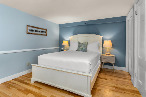 guestroom with blue accent wall