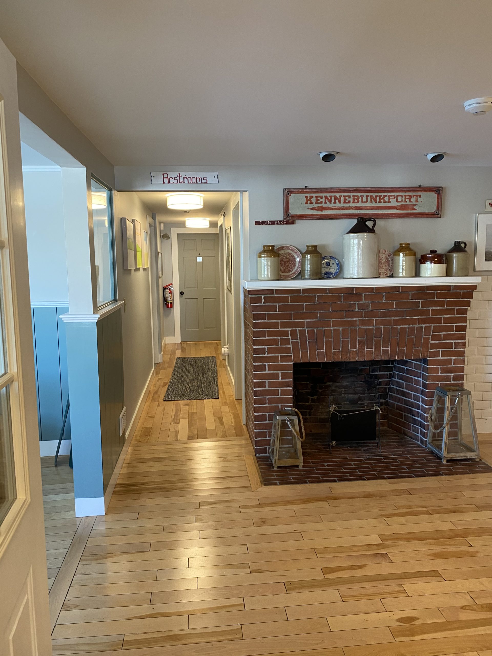 fireplace and hallway